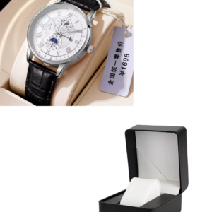 Men's Luxury Leather Strap Watch - Sliver