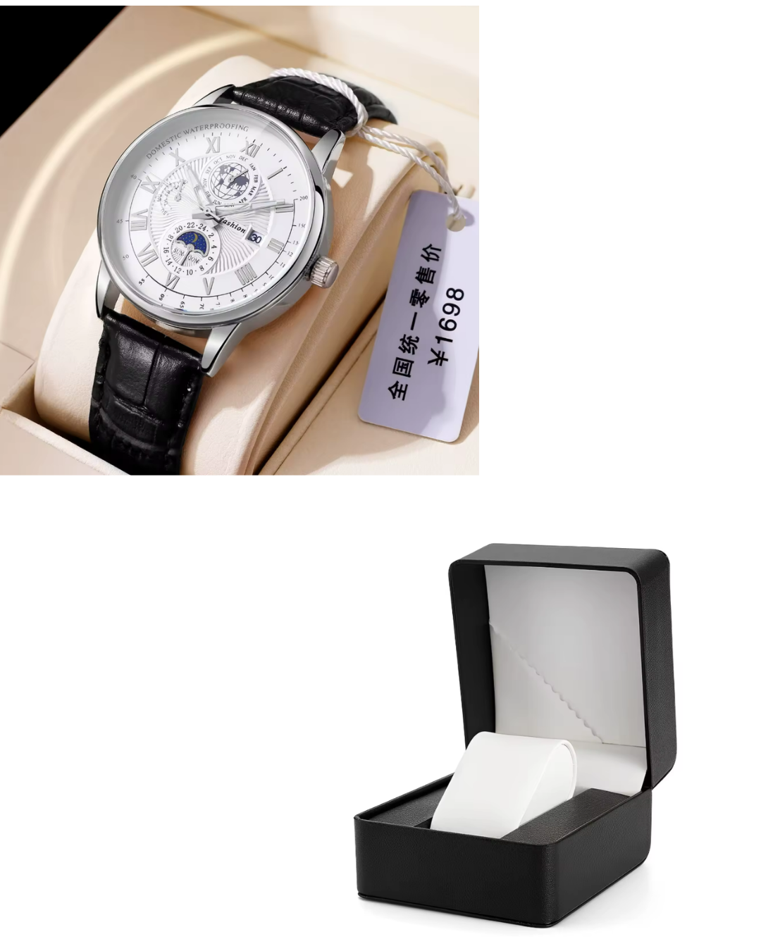 Men's Luxury Leather Strap Watch - Sliver - Image 1