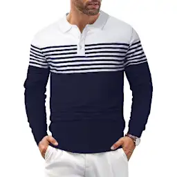 Men’s Classic Striped Golf Long Sleeve Polo Shirt