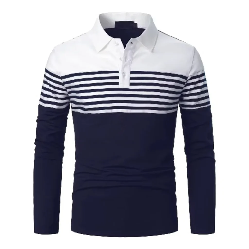 Men’s Classic Striped Golf Long Sleeve Polo Shirt