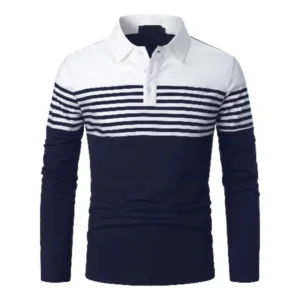 Men’s Classic Striped Golf Long Sleeve Polo Shirt - Image 3