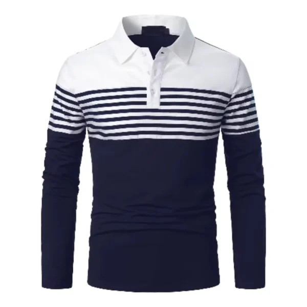 Men’s Classic Striped Golf Long Sleeve Polo Shirt