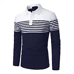 Men’s Classic Striped Golf Long Sleeve Polo Shirt