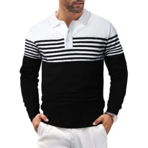 Men’s Classic Striped Golf Long Sleeve Polo Shirt - Image 5