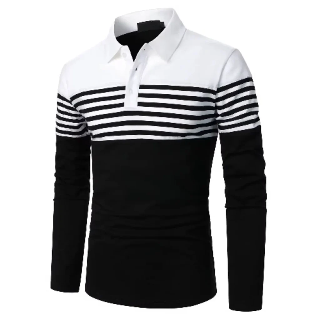 Men’s Classic Striped Golf Long Sleeve Polo Shirt