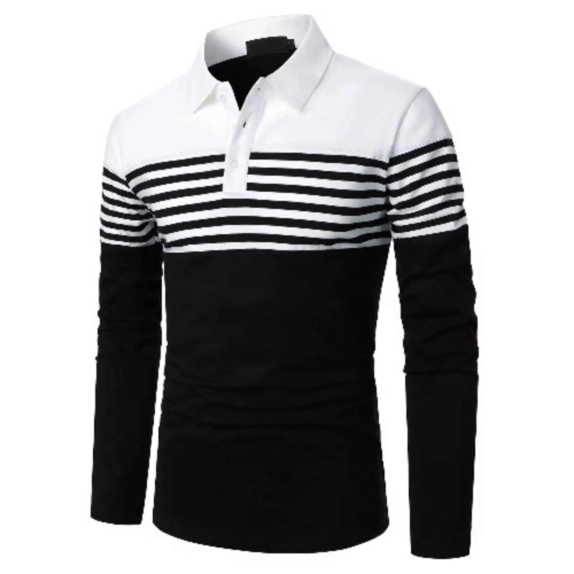 Men’s Classic Striped Golf Long Sleeve Polo Shirt - Image 6
