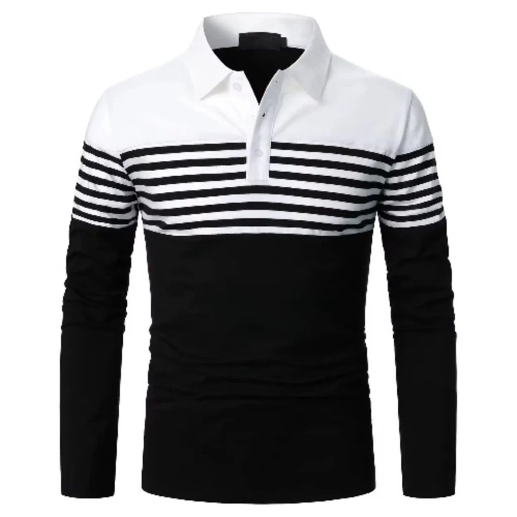 Men’s Classic Striped Golf Long Sleeve Polo Shirt