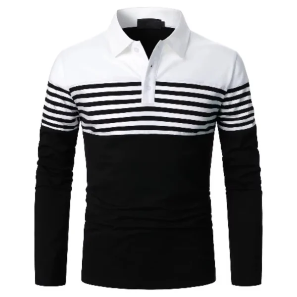 Men’s Classic Striped Golf Long Sleeve Polo Shirt