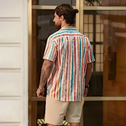 Men’s Breathable Knitted Striped Casual Short Sleeve Shirt- Multicolor