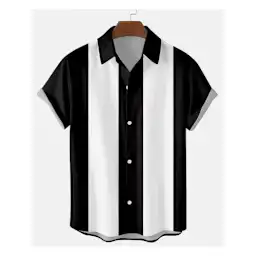 Men’s Casual Short Sleeve Striped Regular Fit Breathable Shirt- Black And White