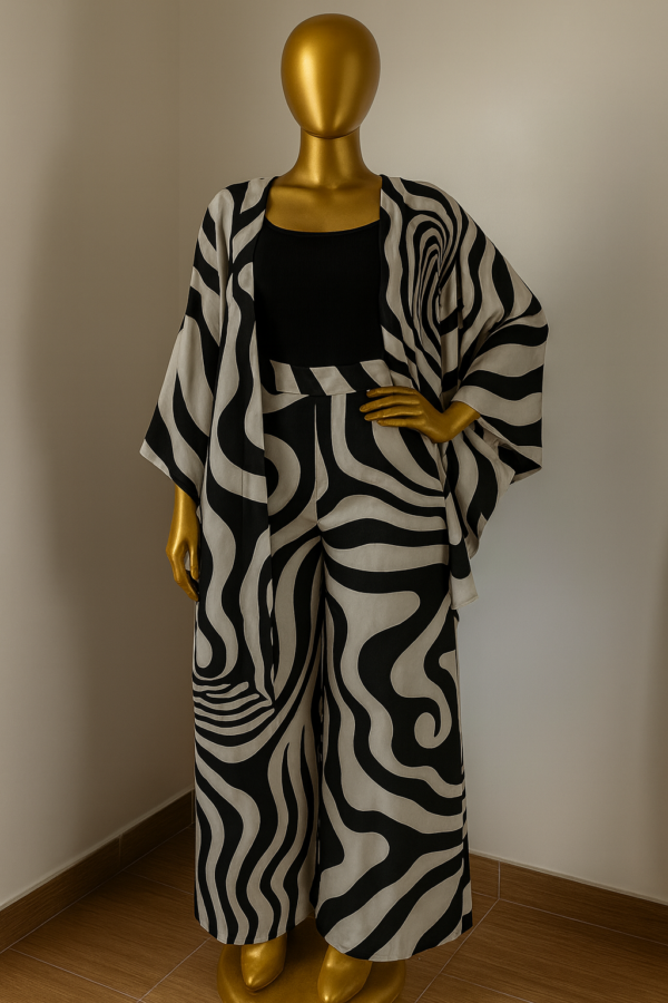 Women's Co-ord Set: High-waist Wide-leg Trousers & Kimono Jacket