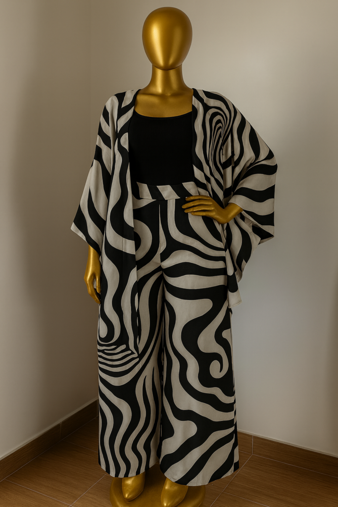 Women's Co-ord Set: High-waist Wide-leg Trousers & Kimono Jacket