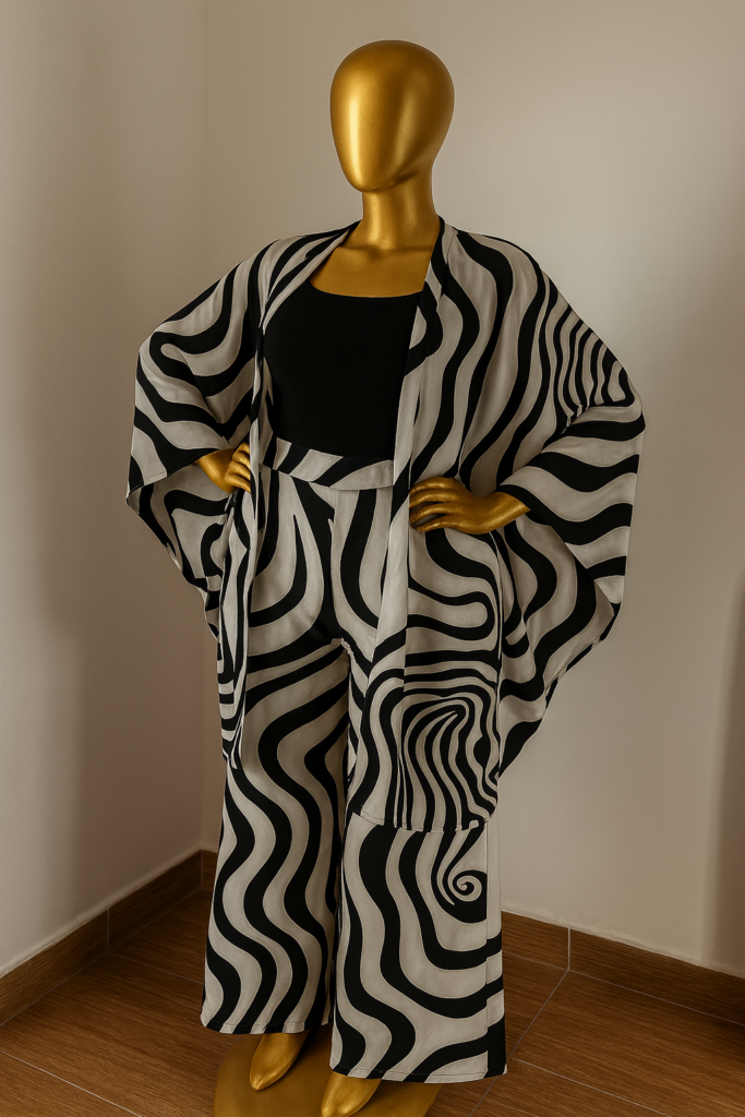 Women's Co-ord Set: High-waist Wide-leg Trousers & Kimono Jacket