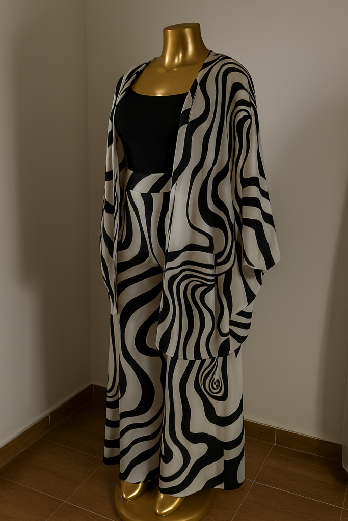 Women's Co-ord Set: High-waist Wide-leg Trousers & Kimono Jacket