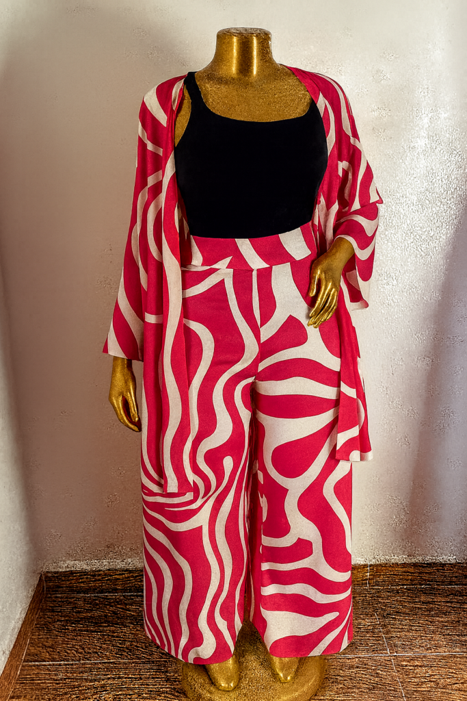 Women's Co-ord Set: High-waist Wide-leg Trousers & Kimono Jacket