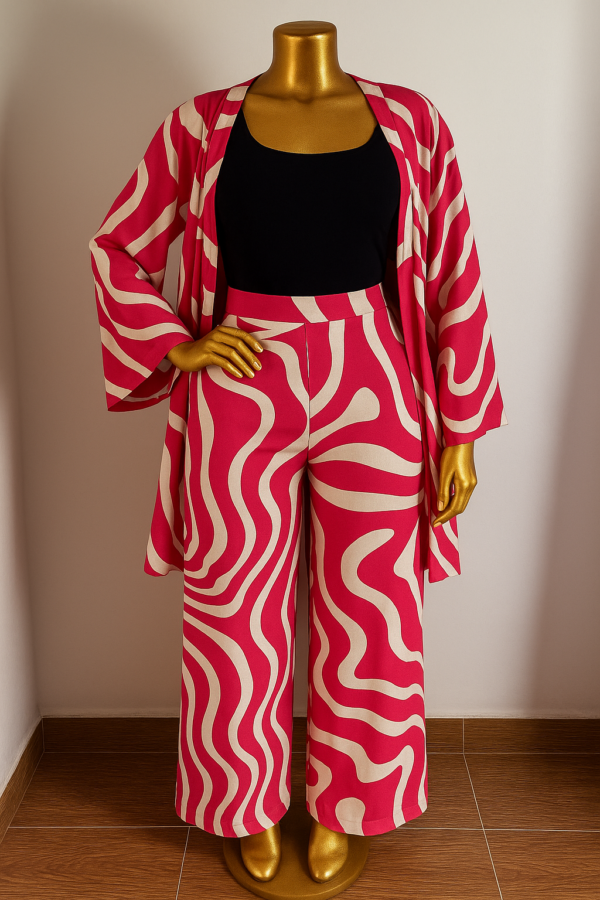 Women's Co-ord Set: High-waist Wide-leg Trousers & Kimono Jacket