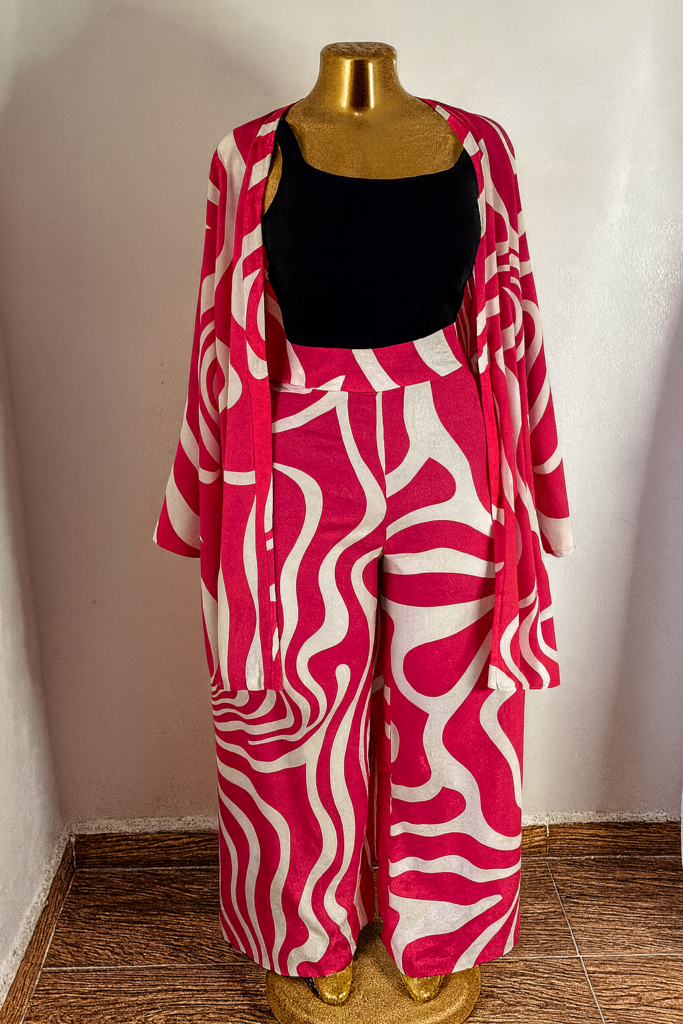 Women's Co-ord Set: High-waist Wide-leg Trousers & Kimono Jacket