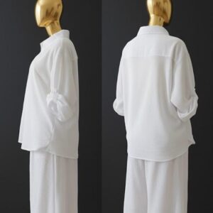 Women's Relaxed Textured Two-piece Set – Long Sleeve Shirt & Wide leg Pants - Image 3