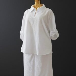 Women's Relaxed Textured Two-piece Set – Long Sleeve Shirt & Wide leg Pants
