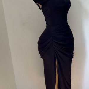 Stylish Elegant Solid Color Ruched Dress With Slit For Women - Image 3