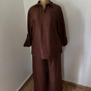 Women's Relaxed Textured Two-piece Set – Long Sleeve Shirt & Wide-leg Pants - Image 4