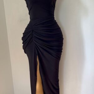 Stylish Elegant Solid Color Ruched Dress With Slit For Women - Image 2