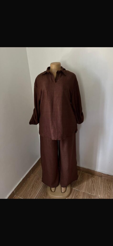 Women's Relaxed Textured Two-piece Set – Long Sleeve Shirt & Wide-leg Pants