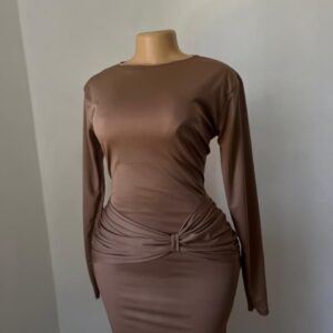Elegant Long Sleeve Solid Color Bodycon Maxi Dress For Women - Image 8