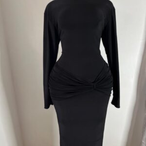 Elegant Long Sleeve Solid Color Bodycon Maxi Dress For Women - Image 7