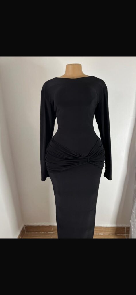 Elegant Long Sleeve Solid Color Bodycon Maxi Dress For Women