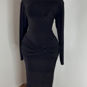 Elegant Long Sleeve Solid Color Bodycon Maxi Dress For Women - Image 6