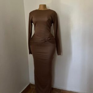 Elegant Long Sleeve Solid Color Bodycon Maxi Dress For Women