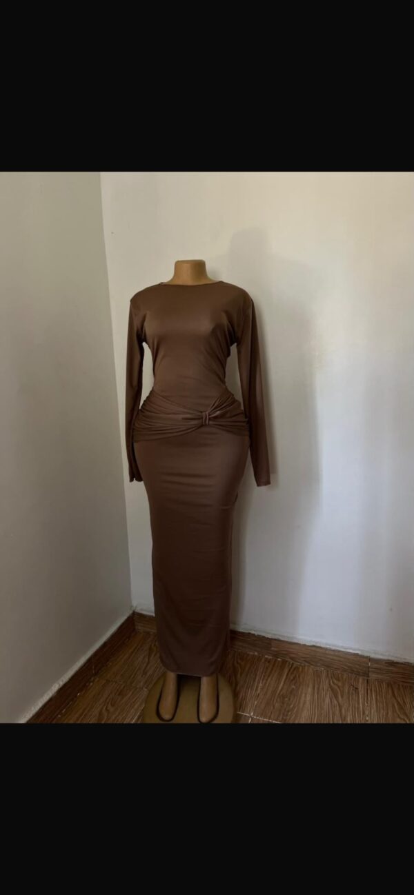 Elegant Long Sleeve Solid Color Bodycon Maxi Dress For Women