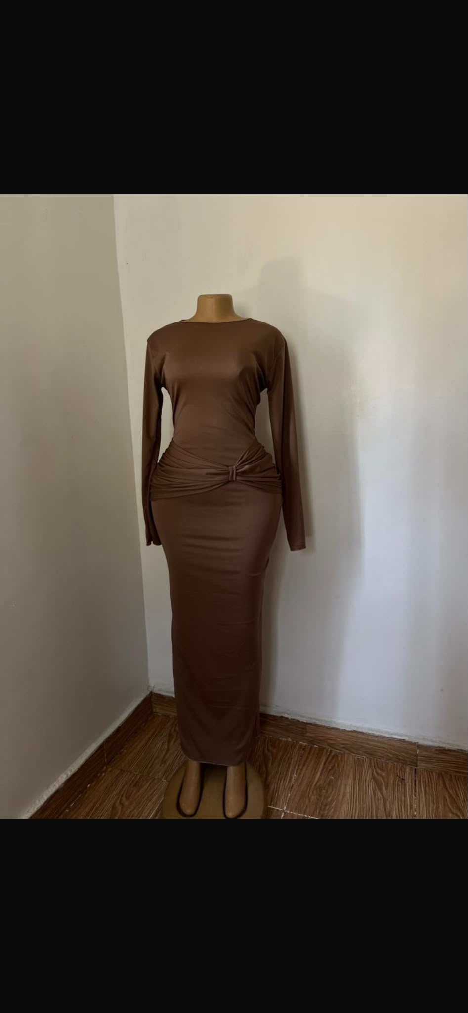 Elegant Long Sleeve Solid Color Bodycon Maxi Dress For Women - Image 1