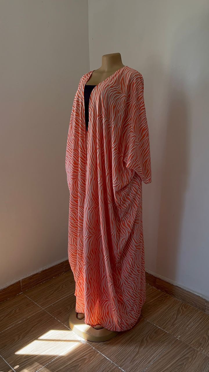 Women's Co-ord Set: High-waist Wide-leg Trousers & Kimono Jacket- Orange - Image 1