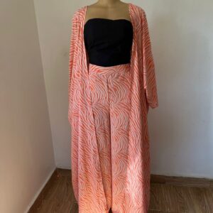 Women's Co-ord Set: High-waist Wide-leg Trousers & Kimono Jacket- Orange - Image 3