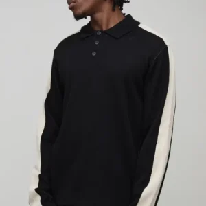 boohooMAN Tall Regular Long Sleeve Knitted Polo