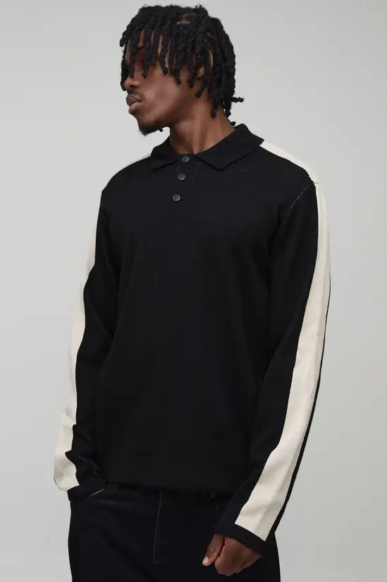 boohooMAN Tall Regular Long Sleeve Knitted Polo