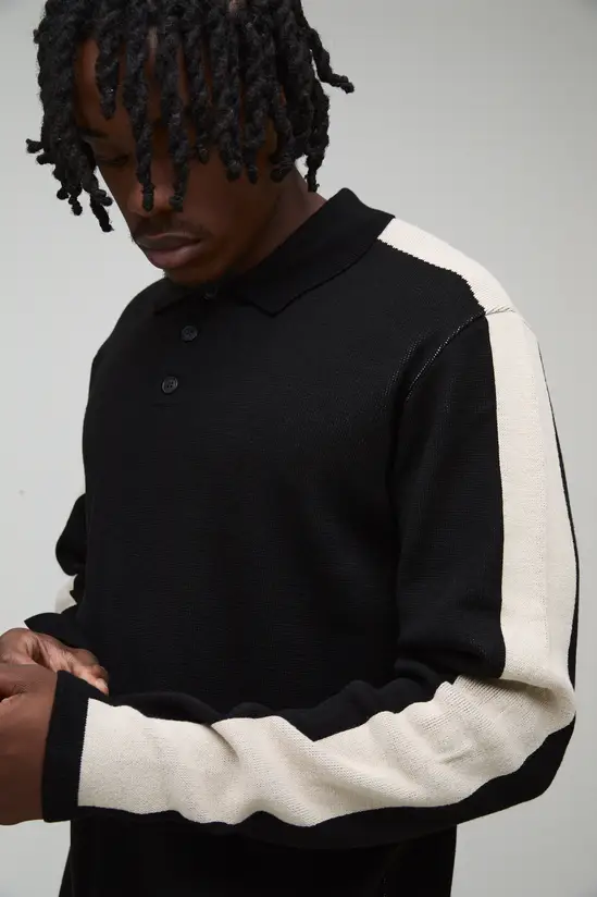 boohooMAN Tall Regular Long Sleeve Knitted Polo