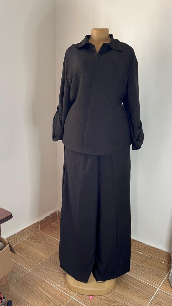 Women's Relaxed Textured Two-piece Set – Long Sleeve Shirt & Wide leg Pants